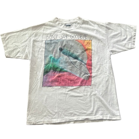 Vintage Other - Vintage 90s Fabric Art Endangered Species Series Dolphin T-Shirt | Size L